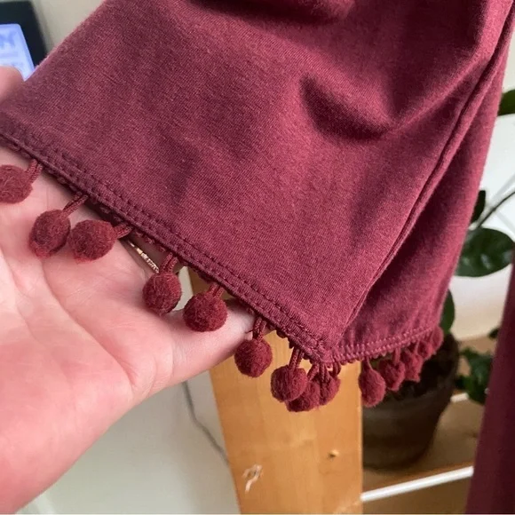 Johnny Was Calme Burgundy Red Flute Sleeve Pom Pom Swing Dress Small - Picture 6 of 14